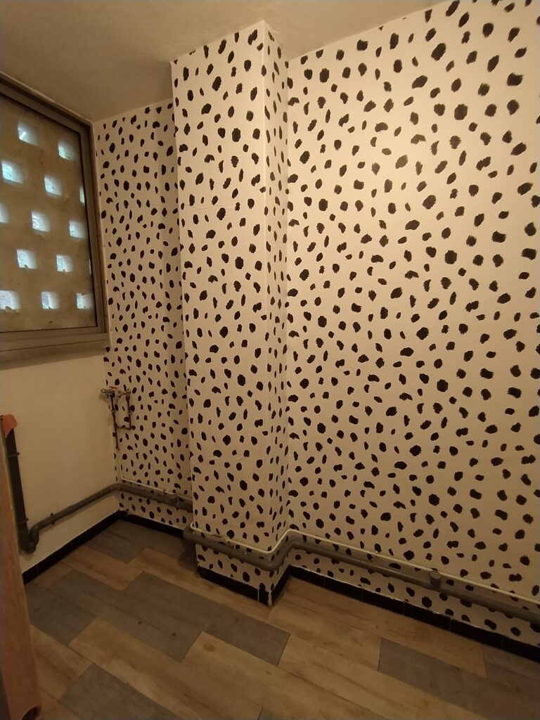 Pose d'un papier peint à motifs.